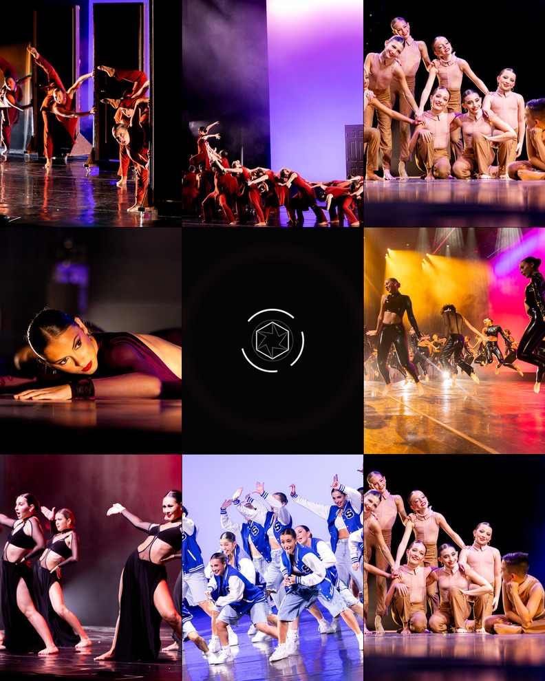 Collage of colorful dance recital performances photographed by DQfilms Media